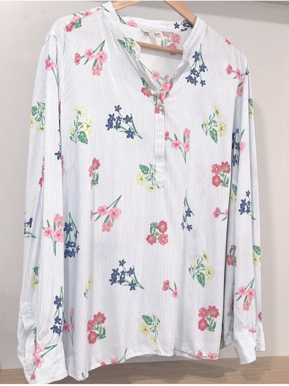 Talbots Floral Stripes Lightweight Popover Blouse, Size XLP